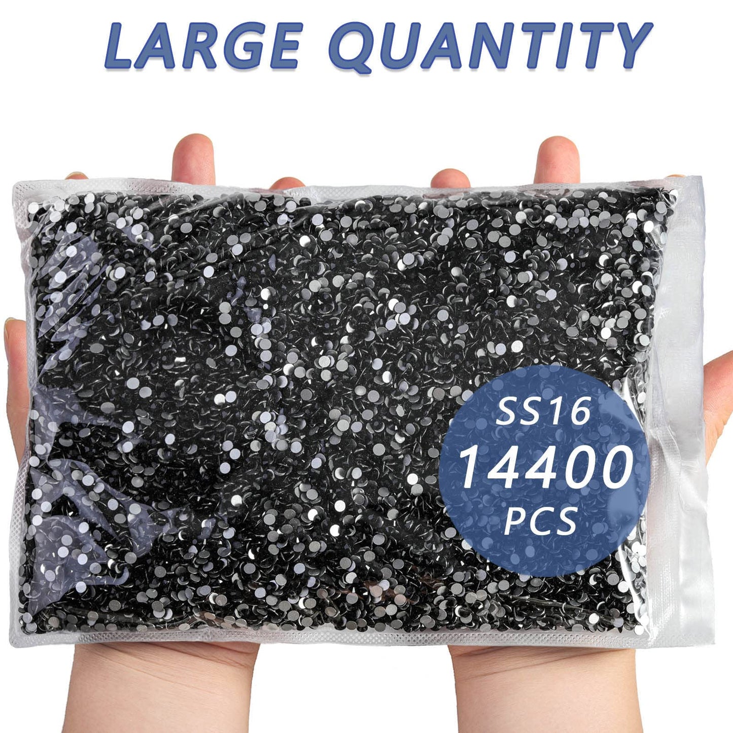 Beadsland Flatback Rhinestones Bulk,14400pcs Black Rhinestones for Nails Crafts Clothes DIY Decoration, Jet Black, SS16, 3.8-4.0mm