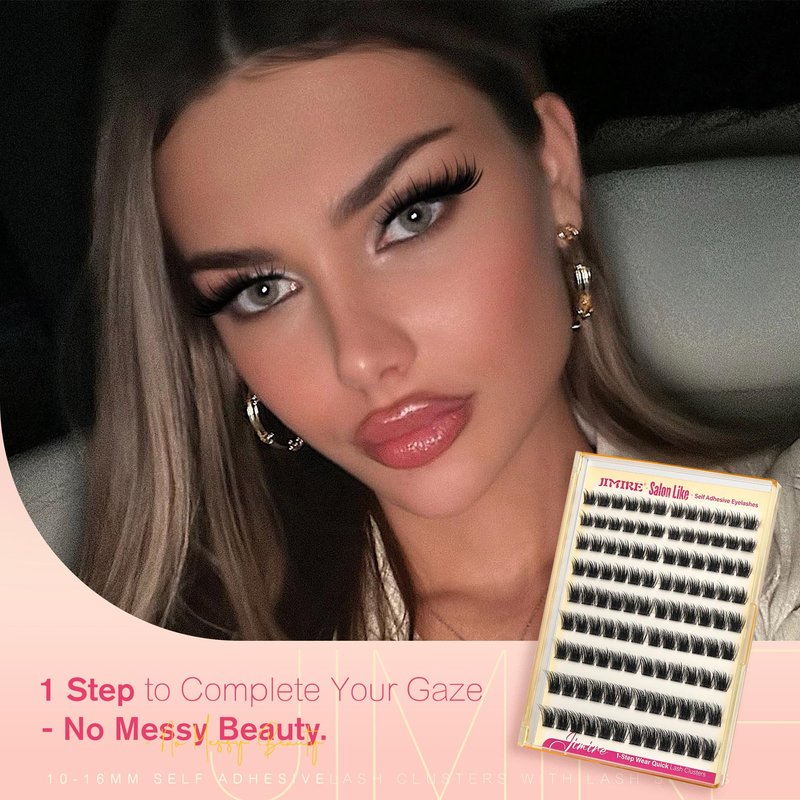 JIMIRE Self Adhesive Eyelashes Fluffy Lash Clusters Wispy No Glue Needed Self Adhesive Lash Clusters Reusable Press on Lashes 10-16MM Pre-Glued Eyelash Clusters Easy to Apply 108Pcs Pack