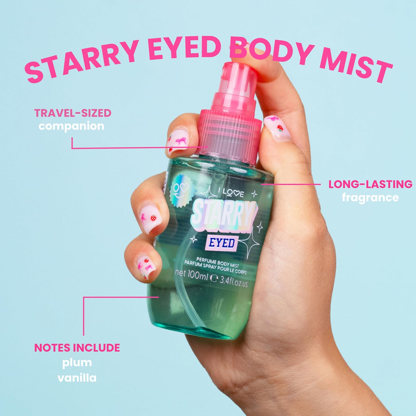 I LOVE Cosmetics In The Bag - Body Sprays for Women - Perfumed Body Mists with Vanilla - Ideal for Purses and Backpacks - Long Lasting - 4 pc