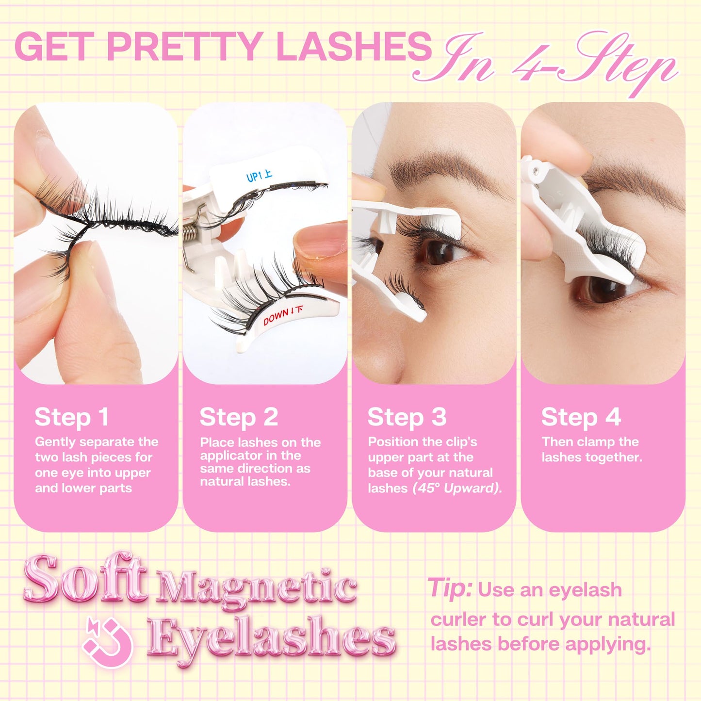 CALAILIS Magnetic Eyelashes with Applicator Upgrade Soft Magnetic Lashes Natural Look Reusable No Glue or Eyeliner Needed Easy to Wear and Remove (RC04, 1 Pack)