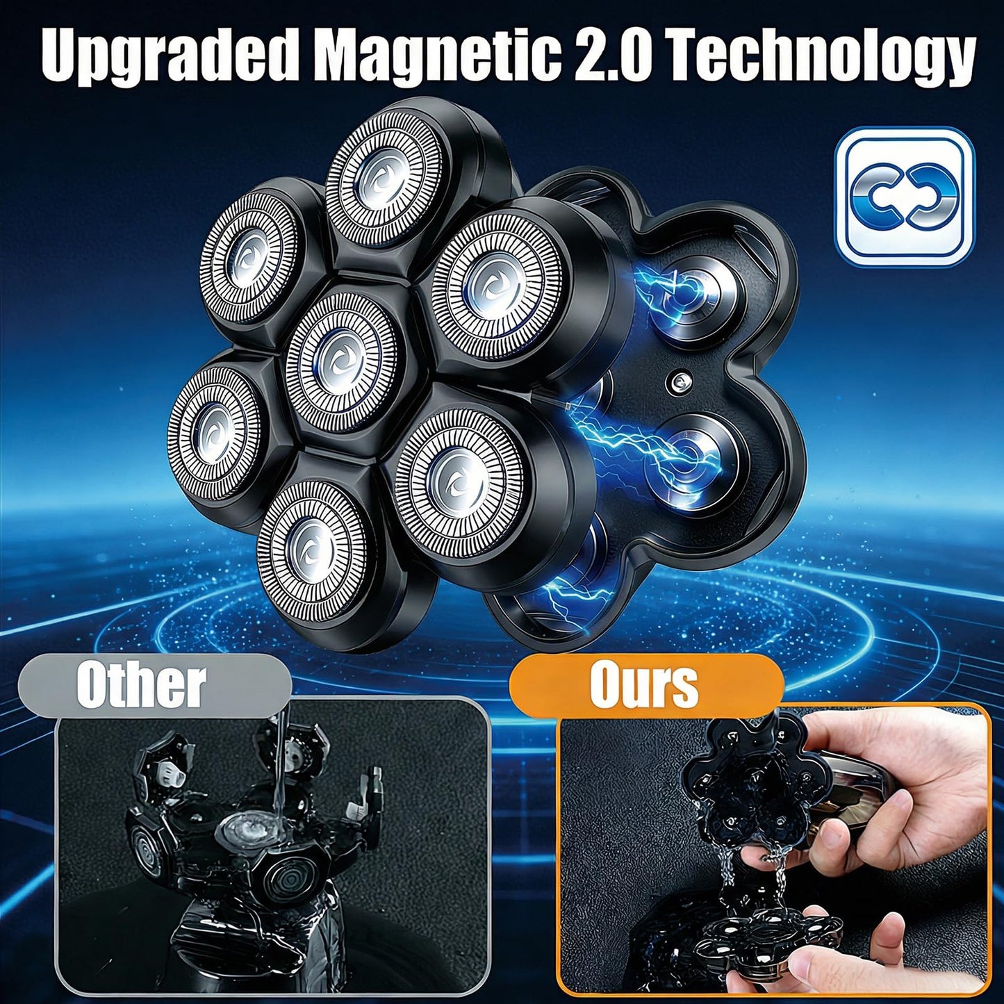 7 Head Magnetic Shaver Head Replacement, Black, 3-Pack