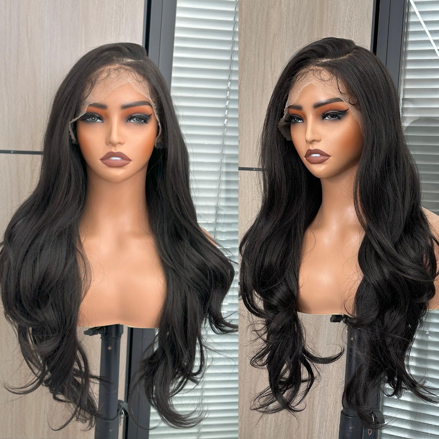 PREMPO 13x6 Lace Front Wigs, 28 Inch Wavy Wig Pre Plucked 180% Density Wear and Go Glueless Wigs As Human Hair Heat Resistant Synthetic Wig with Baby Hair, #2 Natural Black