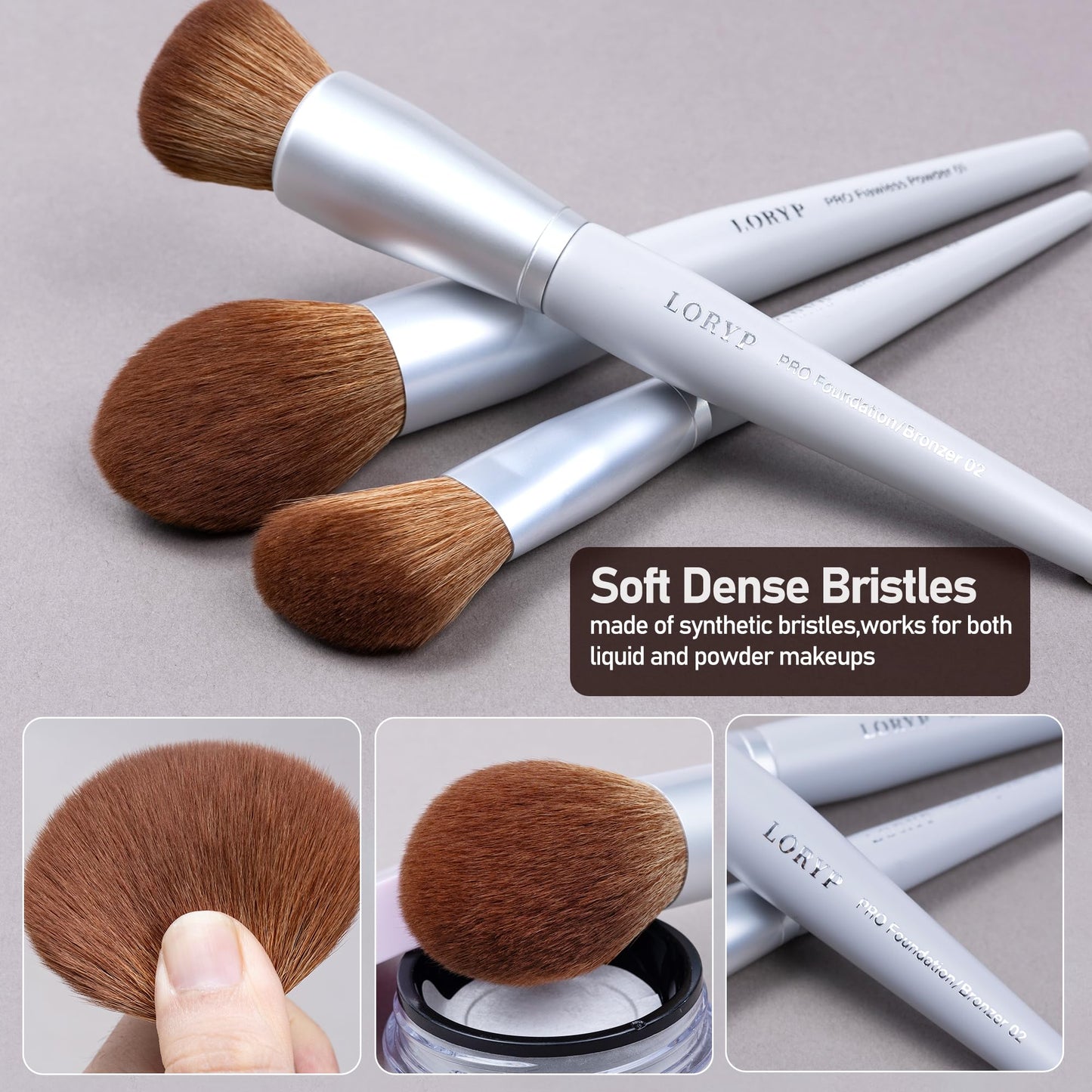 LORYP Makeup Brush Set Professional Synthetic Vegan for Beginners Gift Home Daily Use with Storage Pouch No Shedding No Scratch Face & Eye Brush Gray 20 Pcs