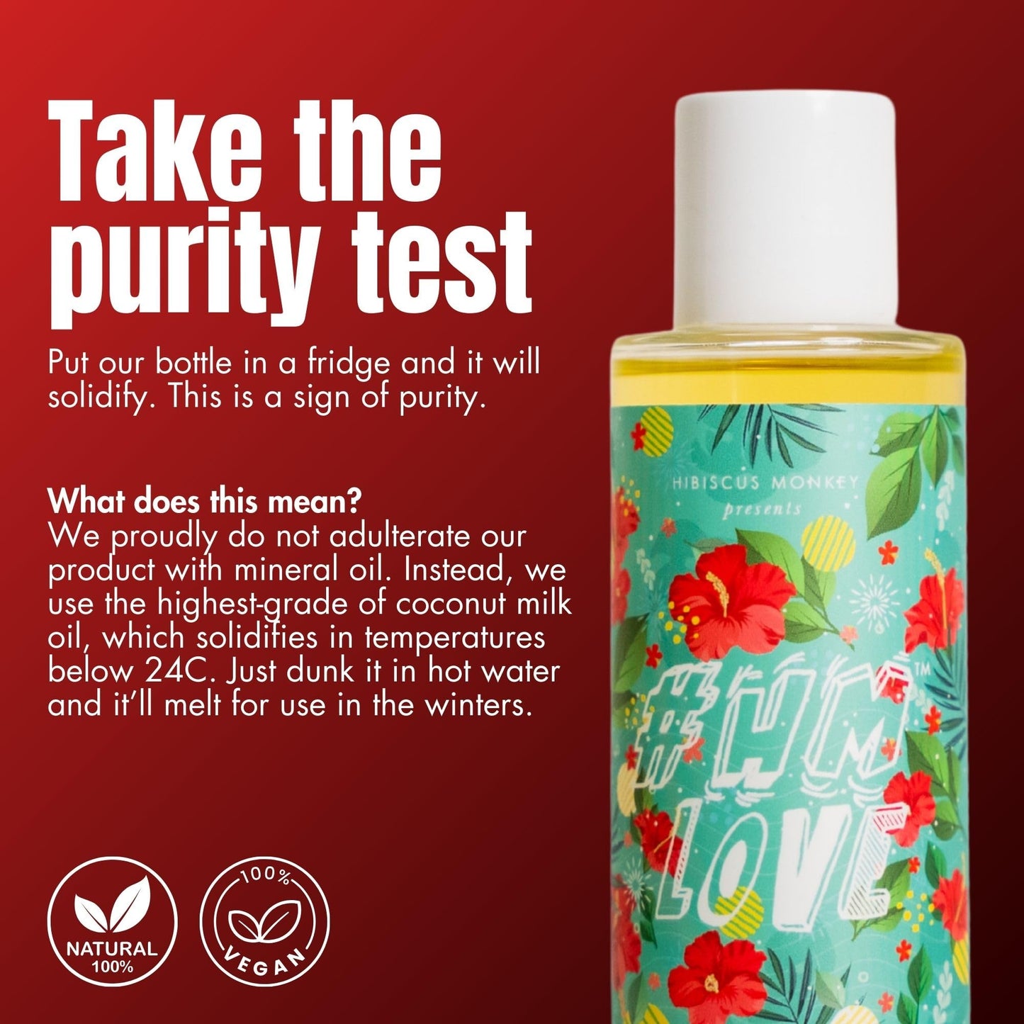 Hibiscus Monkey HM Love Scalp & Hair Oil, Promotes Hair Growth, Reduces Hair Fall, Scalp care, Anti Frizz, Real Hibiscus Flowers, Coconut Milk Oil, Natural, No Mineral Oil, Chemical-Free, 100mL