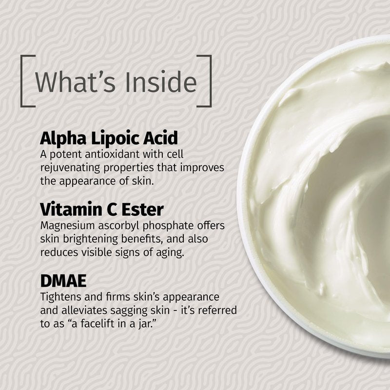 Reviva Labs DMAE Cream with Alpha Lipoic Acid, Vitamin C Ester - DMAE Lift and Firm Cream for Neck and Face - Skin Firming and Moisturizing Cream