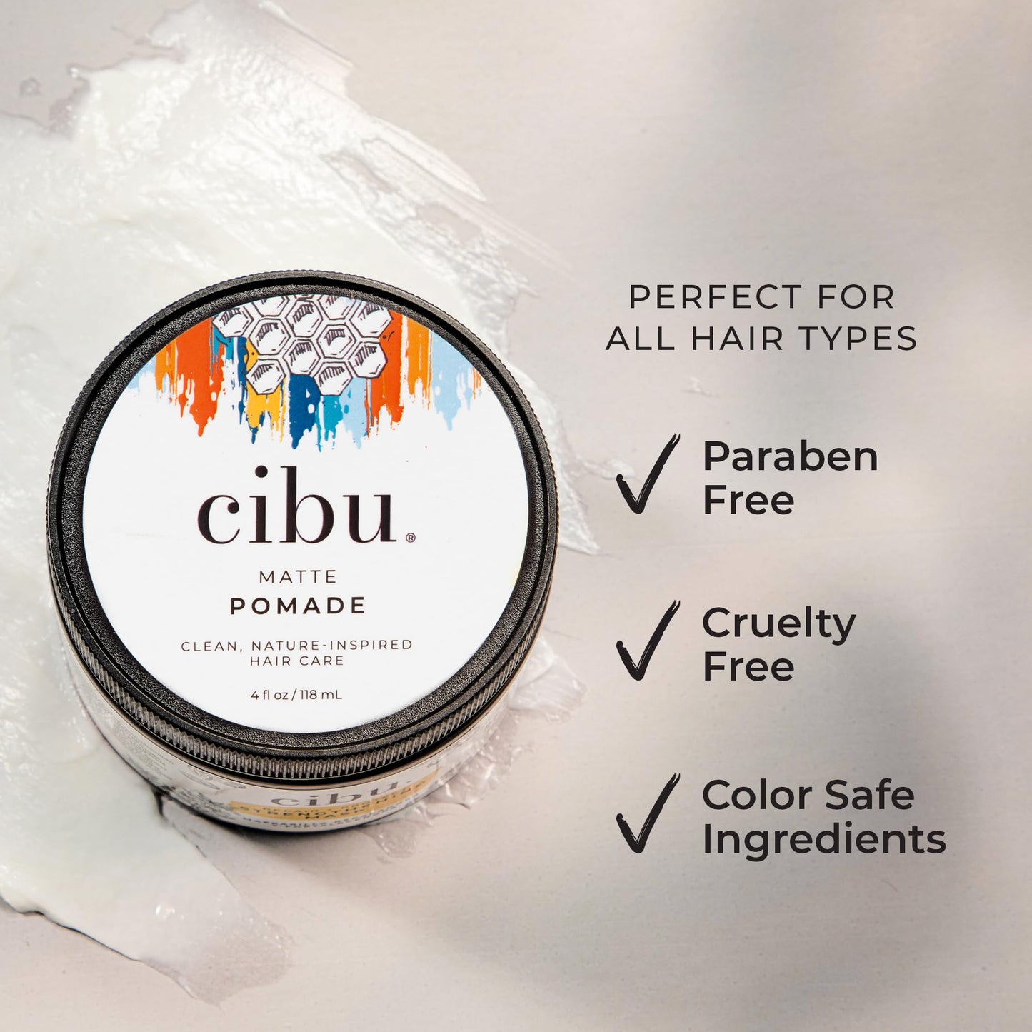 CIBU Matte Pomade - Nutrient Rich Hair Pomade for Men and Women - Long Lasting Hold Women and Mens Hair Products - Beeswax Firm Grip Control for Short Hairstyles - 4oz
