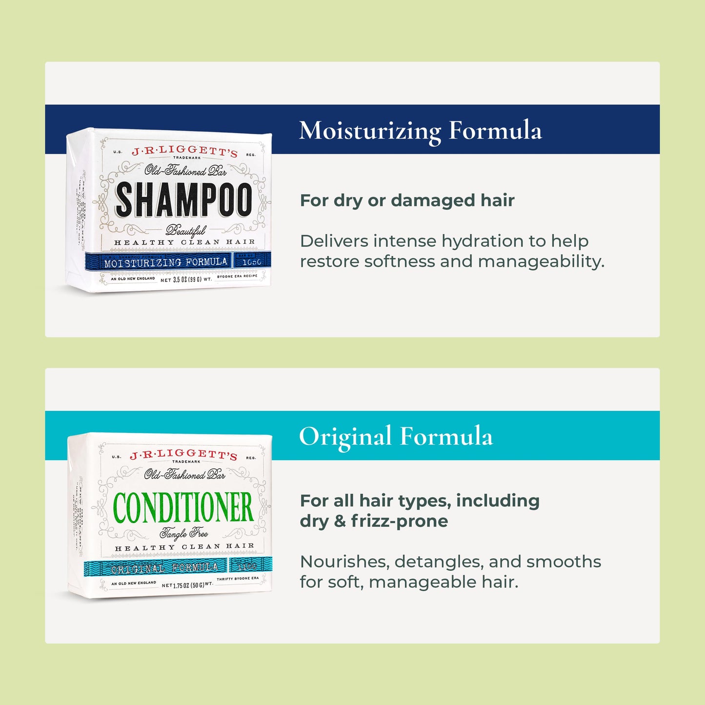 J.R.LIGGETT'S Moisturizing Formula Shampoo Bar and Conditioner Bar 3-Pack, All-Natural, Plant-Based Solid Hair Care Set, Sulfate-Free, 2 x 3.5 oz Shampoo / 1.75 oz Conditioner
