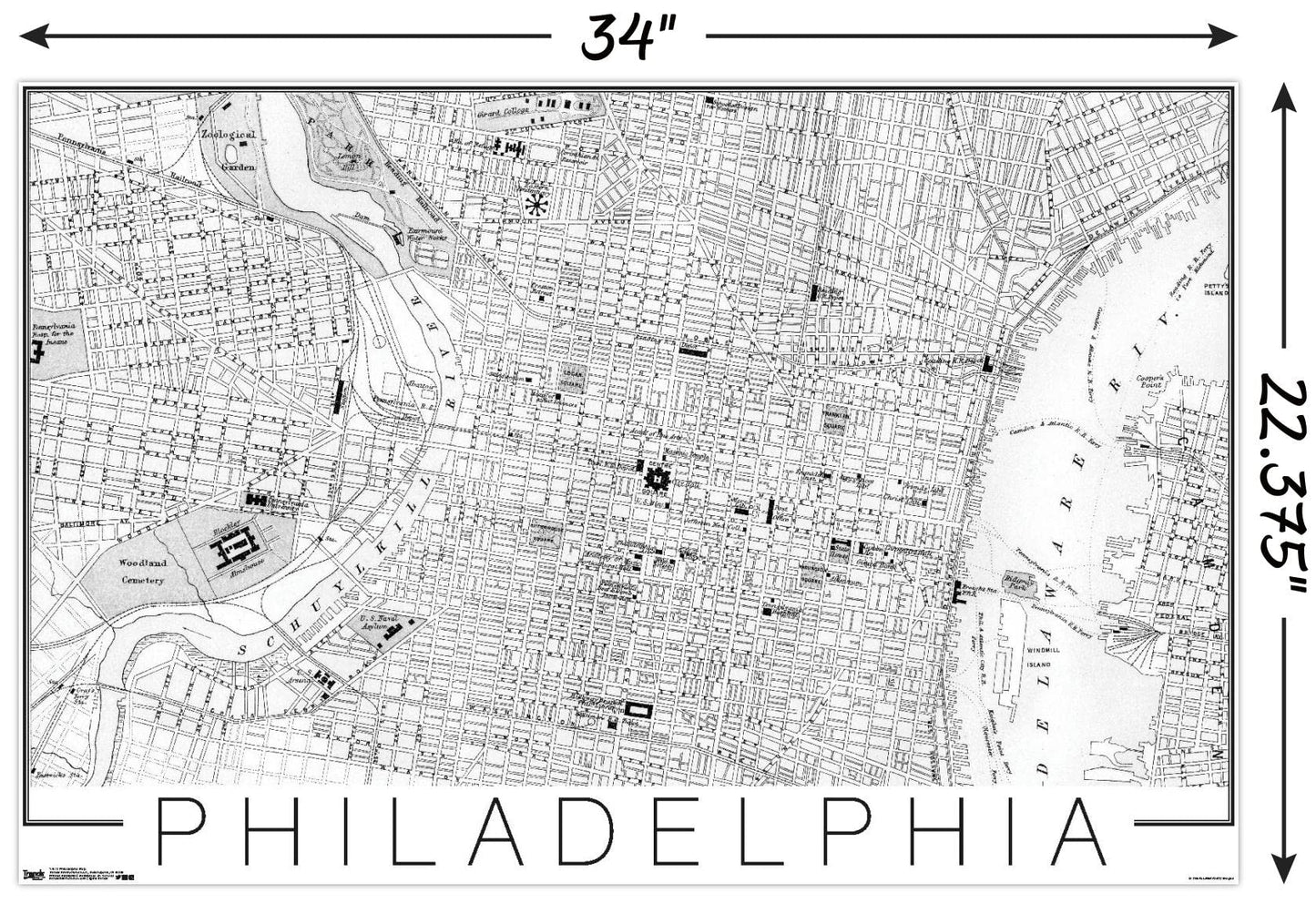 Trends International Philadelphia Map Wall Poster, 22.375" x 34", Unframed Version