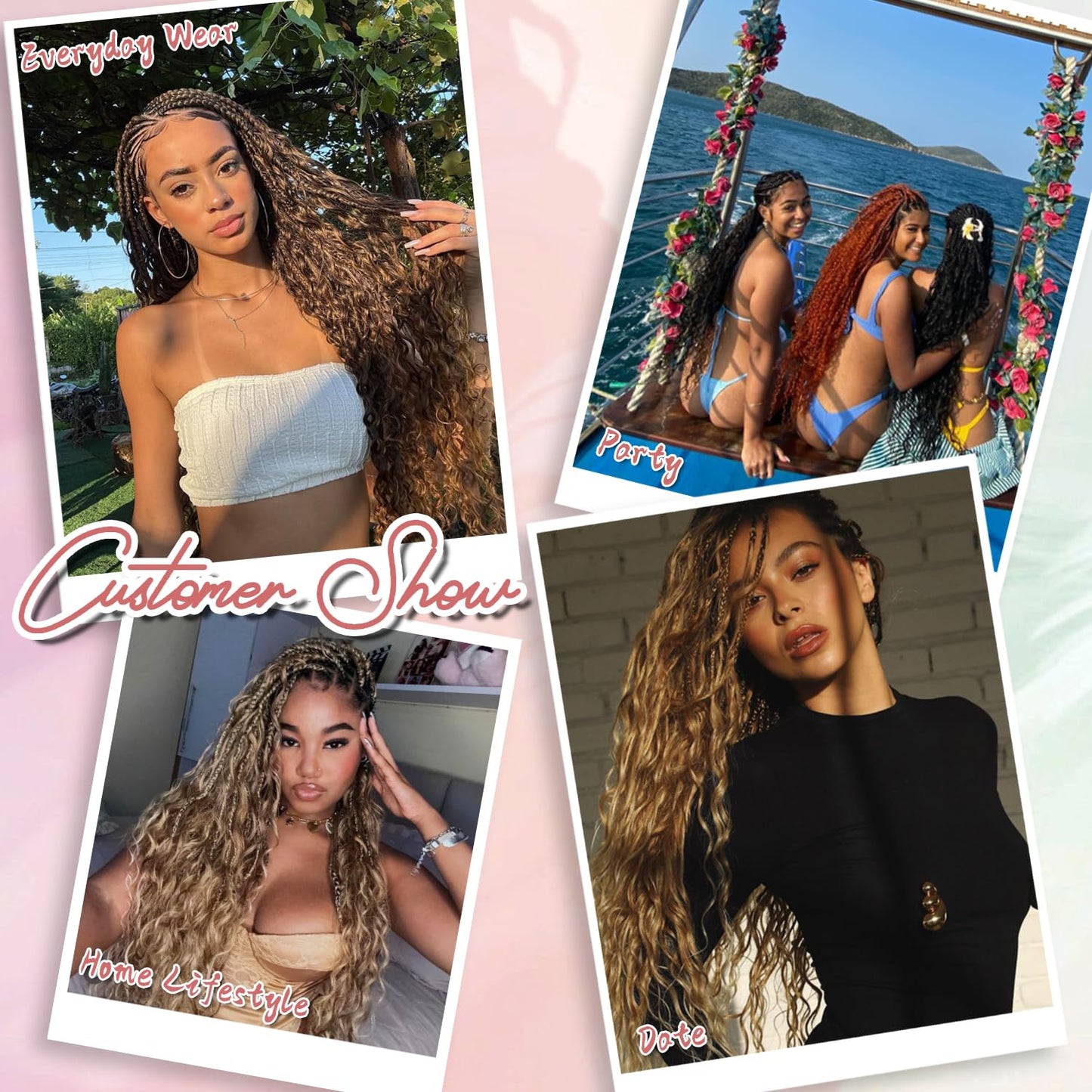 Eeanno Goddess Box Braids Crochet Hair 18 Inch 7 Packs Mixed Blonde 613 Boho Crochet Hair for Women Pre Looped Crochet Box Braids with Curly Ends, P27613