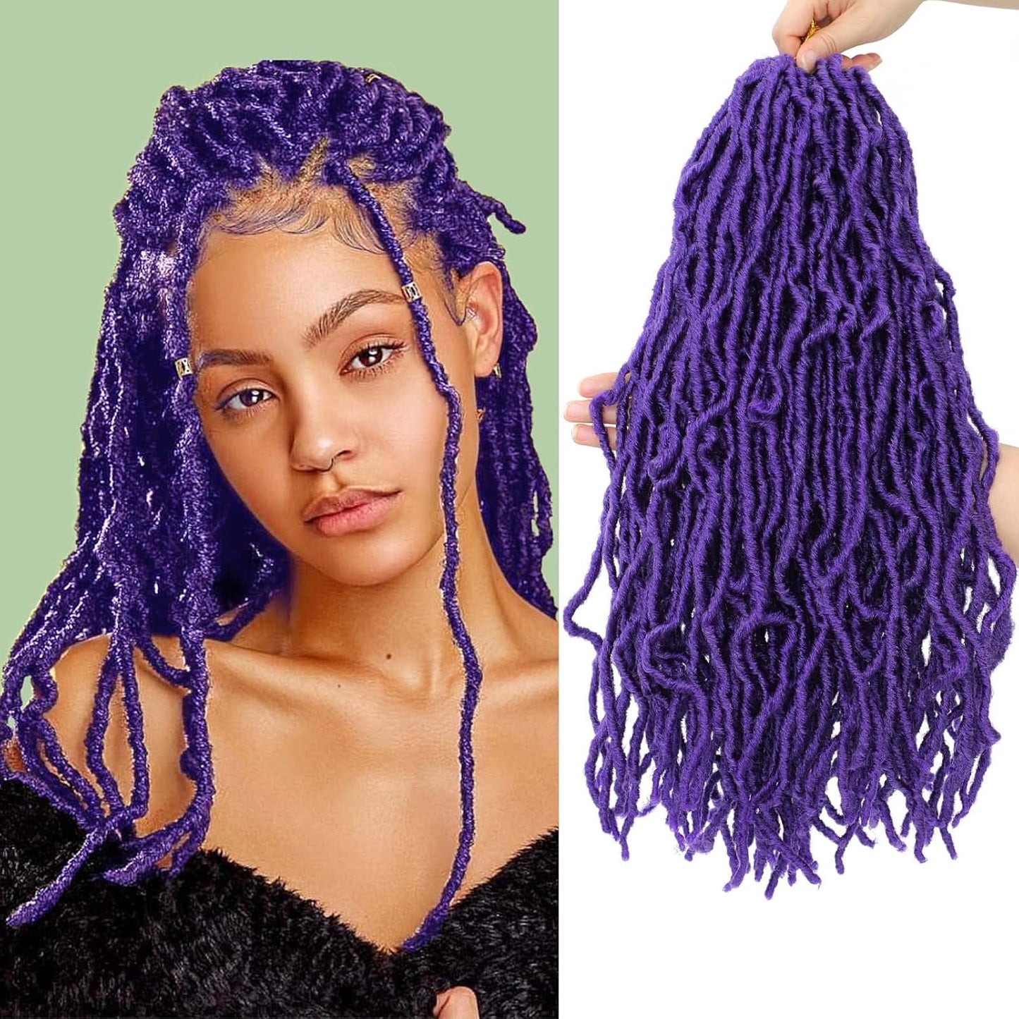 Purple Soft Locs Crochet Hair - 18 Inch Faux Locs Pre-Looped Knotless Braids for Natural Curly Styles