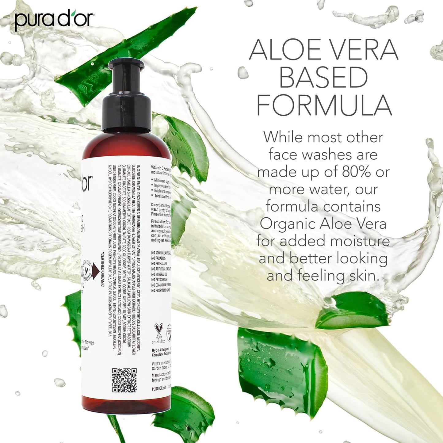 PURA D'OR Vitamin C Face Wash - Antioxidant-Rich Cleanser for Radiant Glow | 24oz (8oz x3)