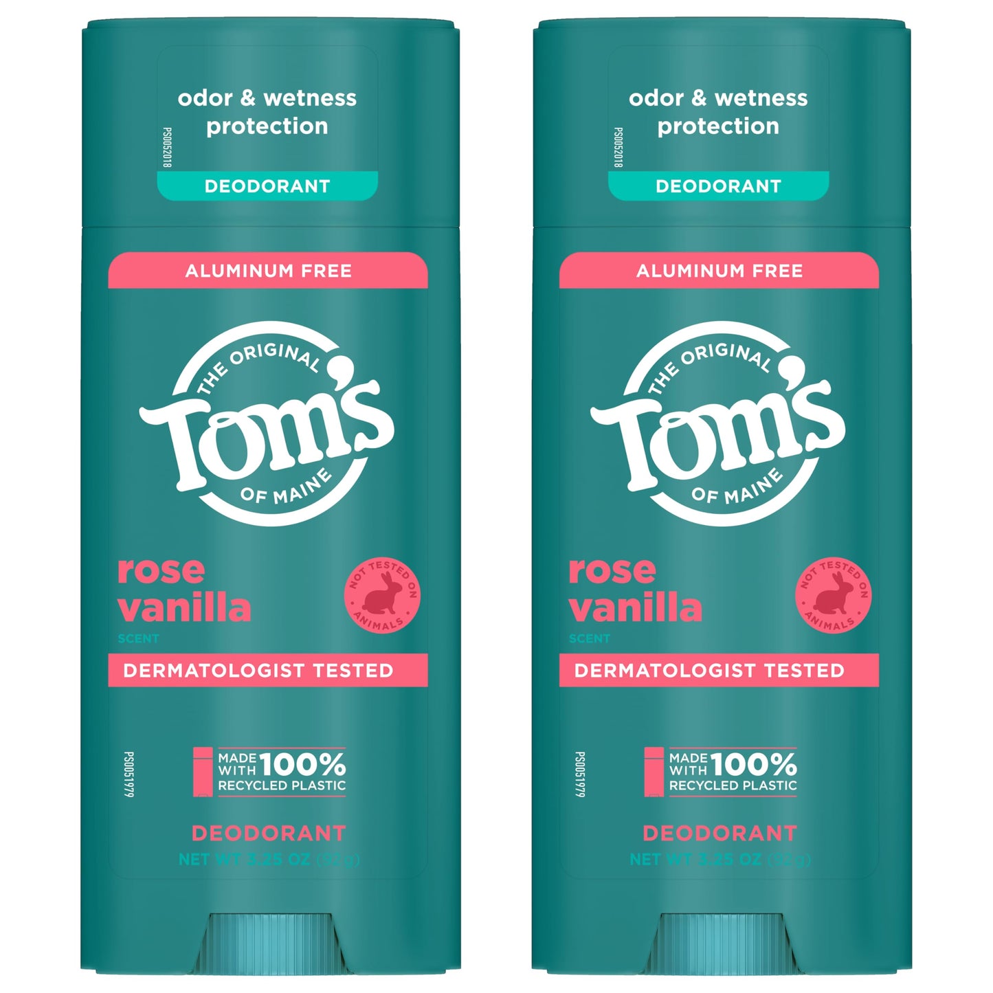 Tom’s of Maine Rose Vanilla Aluminum Free Natural Deodorant For Women & Men | Goes on Clear | Odor & Wetness Protection | Naturally Derived and Moisture-Locking Ingredients | 3.25 oz (2 Pack)