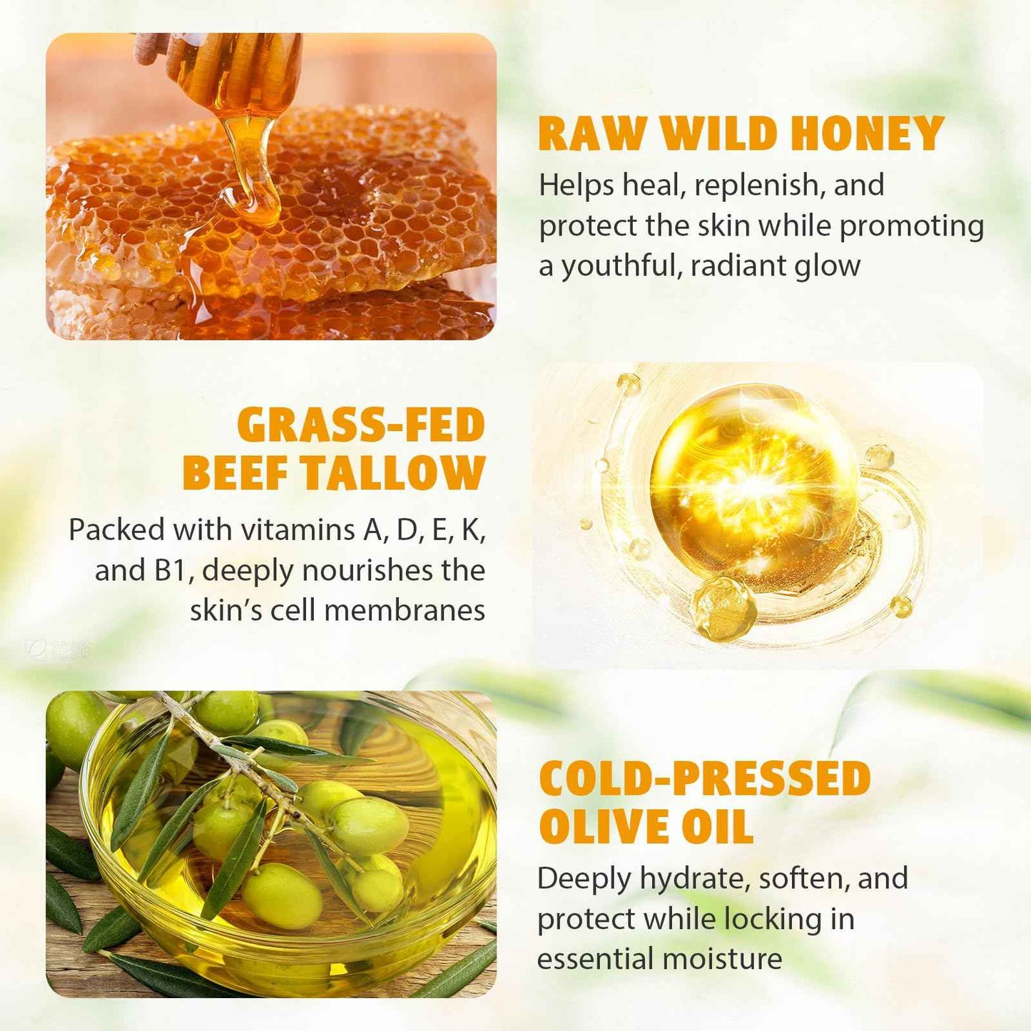 Yayabb Organic Grass-fed Whipped Beef Tallow Balm With Raw Honey Beef Tallow and Honey Balm for Skin Face Natural Moisturizer Body Lotion, Skin Care Lip (2.10Oz)