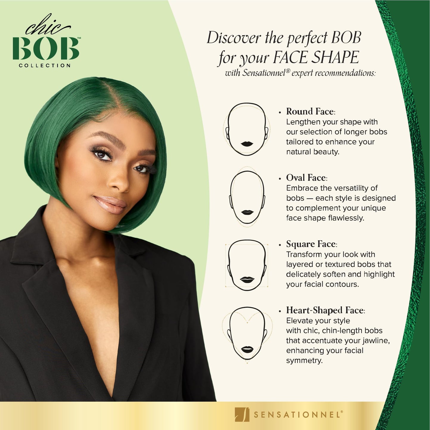 Sensationnel Chicbob Lace Frontwig - Bob Unit 3 Face Framing Glueless Wig Wide 5 Inch Deep Part Synthetic Preplucked Hairline (SAPPHIREGREEN)