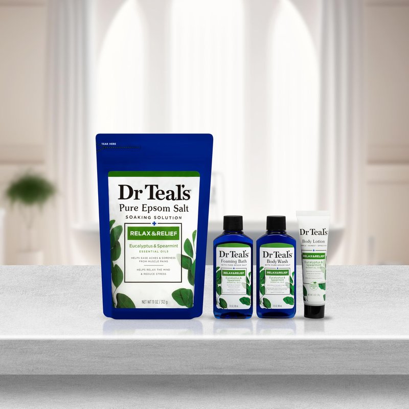 Dr Teal's Relax & Relief Bath Gift Set, Eucalyptus & Spearmint Essential Oil , 4 Piece
