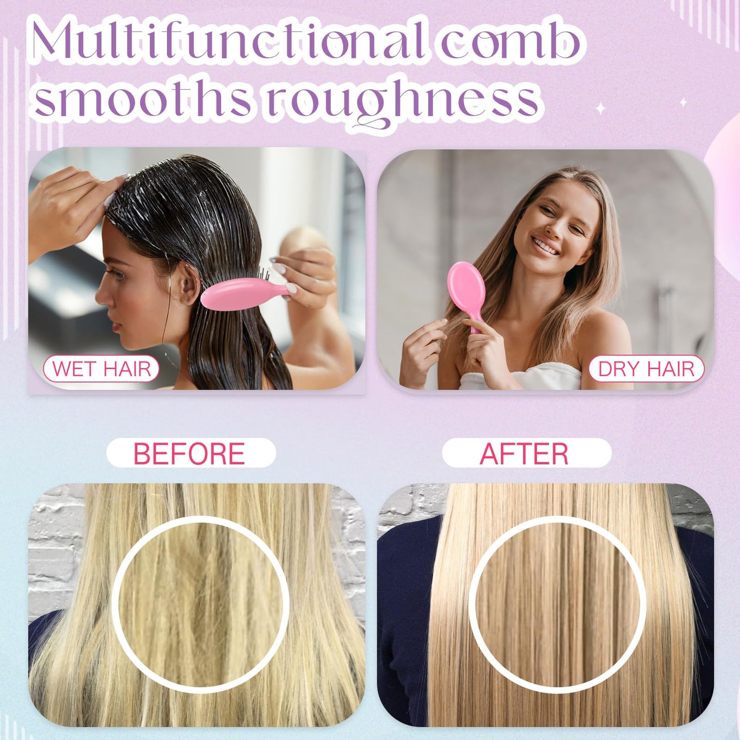 Yoande 36 Packs Mini Detangling Hairbrush Squirt Detangler combs Toddler Soft Bristle Travel Hairbrush Women Girl (Pink)