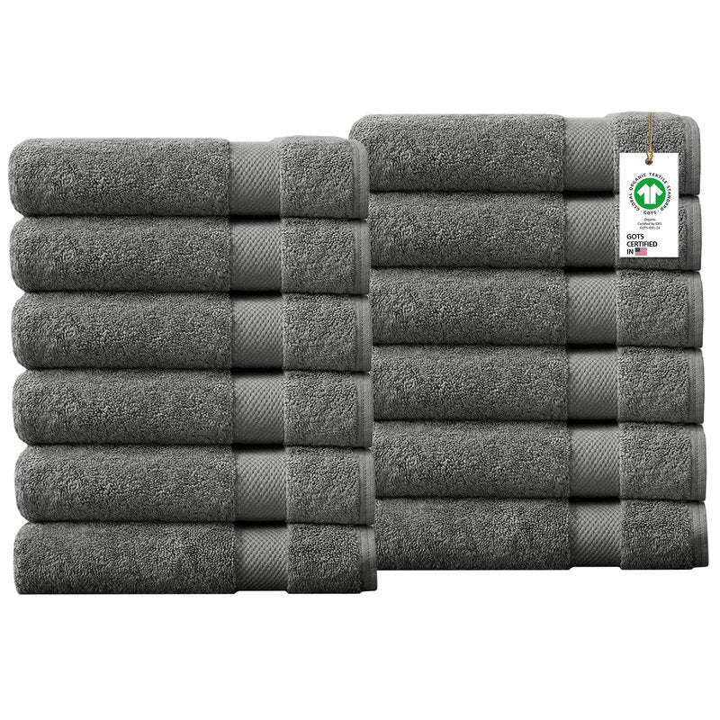 Delara 100% Organic Cotton Towels 650 GSM Plush Feather Touch Quick Dry Wash Cloth, Pack of 12 GOTS Certified, Oeko-Tex Green Certified, Organic Cotton Wash Cloth, 13"X13"