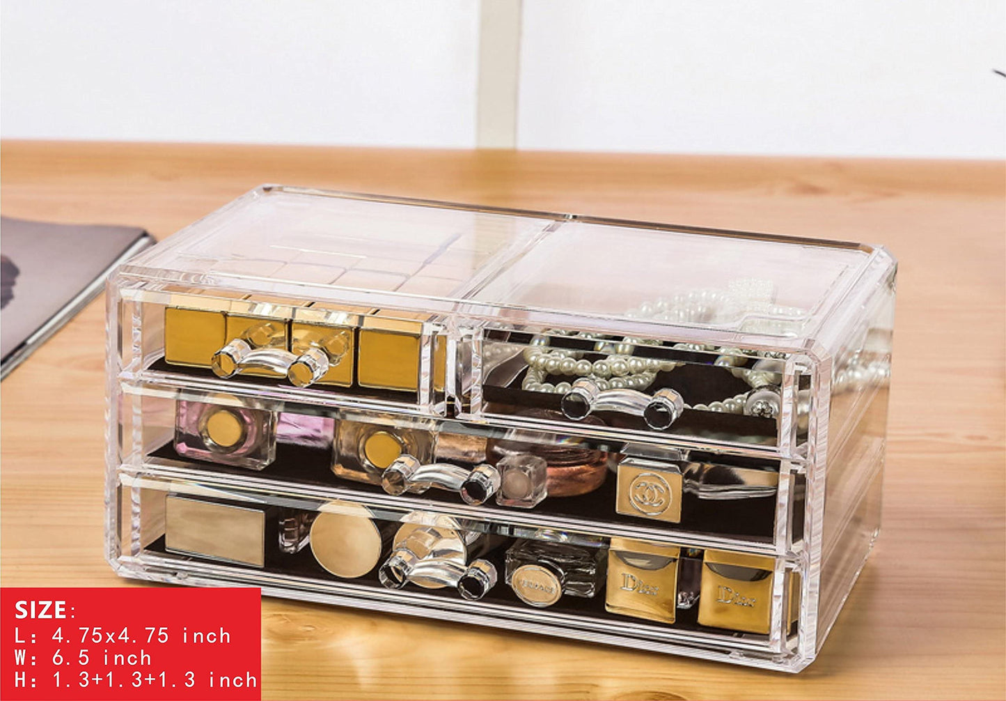 Cq acrylic 3 Pack Clear Make up Organizer Countertop,Stackable 7 Drawers Makeup Storage,Cute Vanity Organizers for dresser Hair Clip,Jewelry,Beauty Product Desk and Bathroom Organizers and Storage