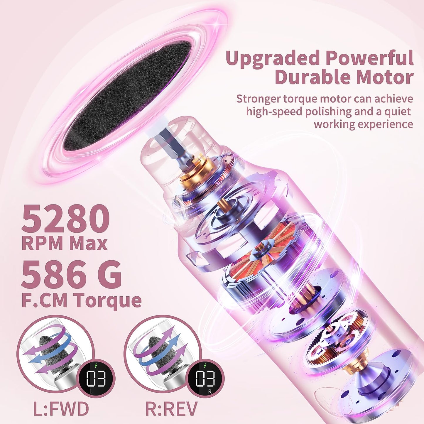 Electric Nail Drill Kit, Cordless Manicure Pedicure Kit with Memory Modes, 15 Speed Portable Nail Drill Machine, Callus Remover with 25Pcs Sandpaper Discs,Hand Foot Care Tool for Thick Nail Toenail