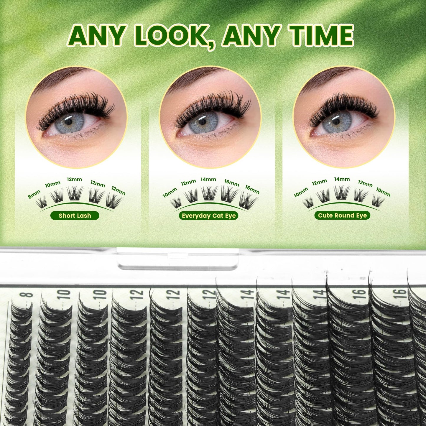 KEYYOU Lash Clusters Kit 144pcs 8-18mm Mix, DIY Eyelash Extension Kit with Bond and Seal, Eyelash Glue and Tweezers for Volume Fluffy Lashes at Home (KY04)