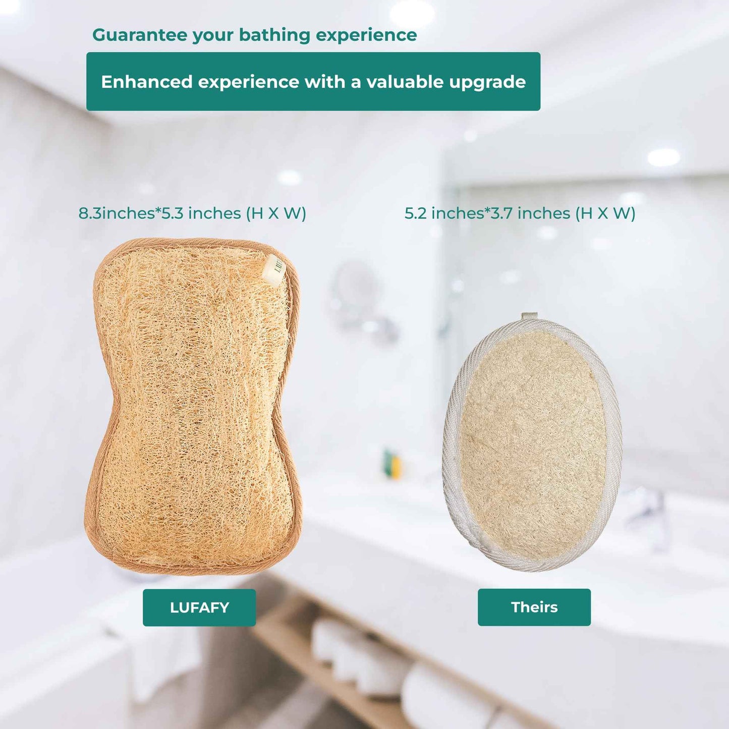 LUFAFY Large Premium Natural Dual Sided Loofah Sponge (3 - Pack), Exfoliating Body Scrubber, 100% Plant-Based Shower Luffa Sponge, Bath Loofah for Women and Men