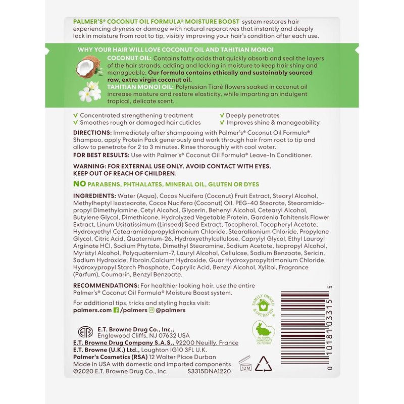 Palmer's Coconut Oil Hair Treatment - Moisture Boost Protein Pack for Dry, Damaged Hair | 2.1 Oz (12 Pack)
