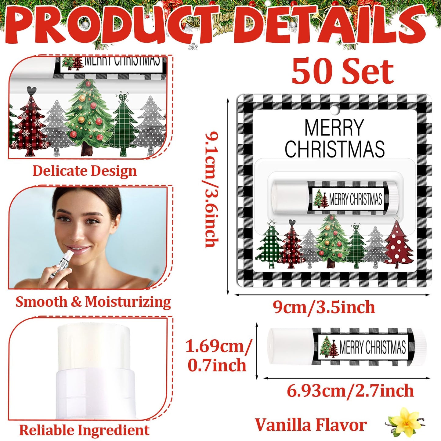 50 Pack Christmas Lip Balm Gift Bulk, Moisturizing Nourishing Lip Balm Appreciation Gift, Xmas Holiday Birthday Party Favors Stocking Stuffers for Women Men Coworker Employee Teacher (Christmas Tree)
