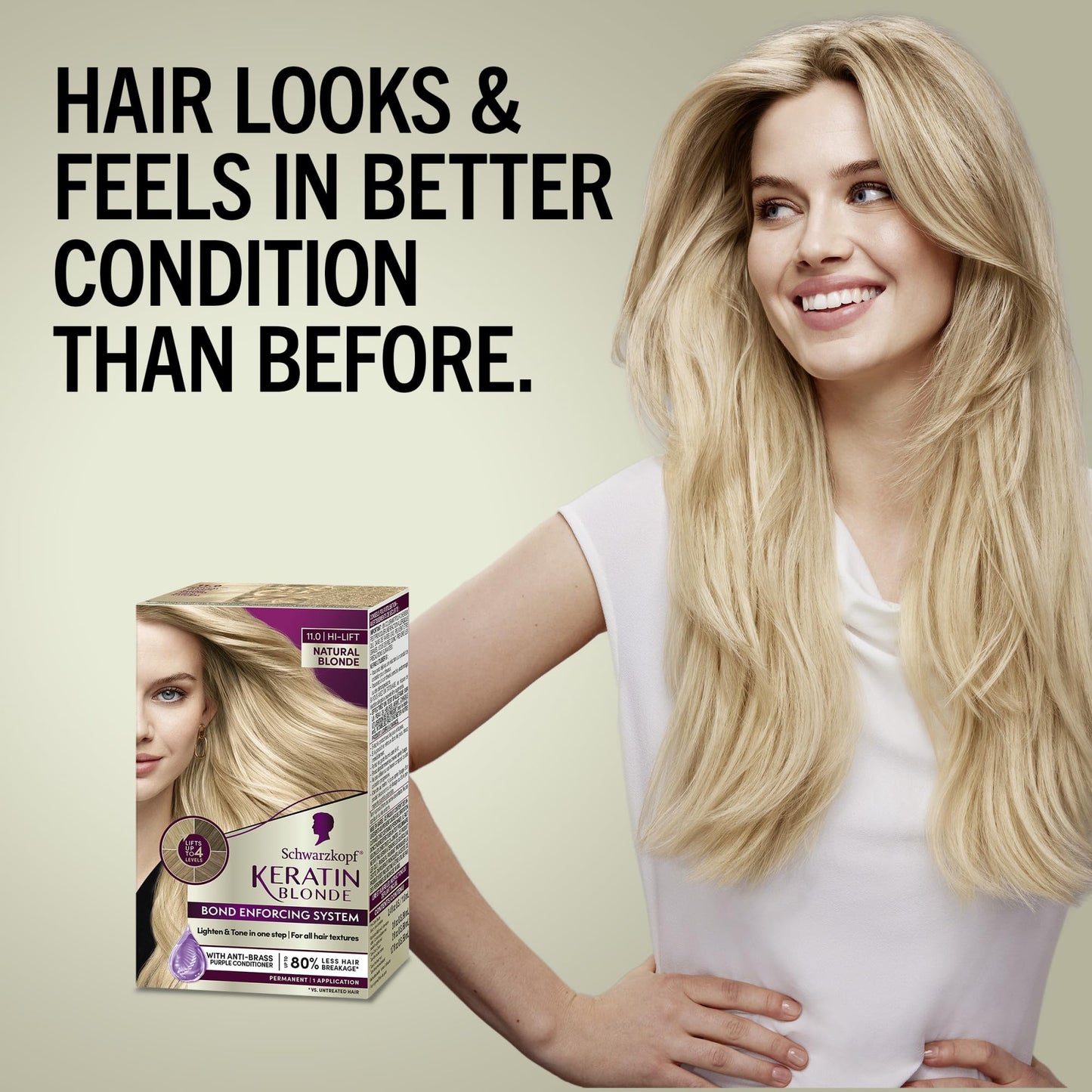 Schwarzkopf Keratin Blonde Hair Dye, 11 High Lift Natural Blonde, Professional Quality Permanent Hair Color, Bond Enforcing System, Pre-Color Serum & Purple Conditioner Included