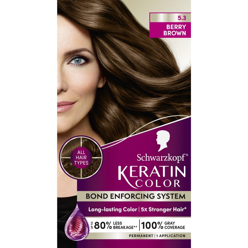 Schwarzkopf Keratin Permanent Hair Dye Cream, 5.3 Berry Brown, Professional Quality Color for Up to 100% Gray Coverage, Bond Enforcing System