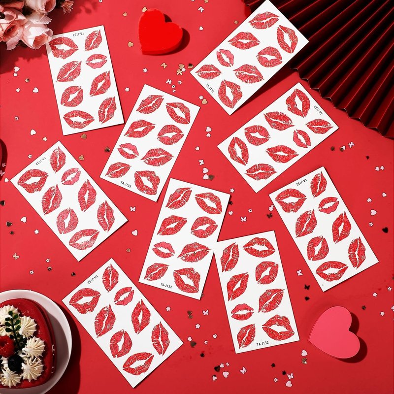 Red Lips Temporary Tattoo Stickers - 320 Pcs | Halloween Kiss Design for Adult Women Party Decor