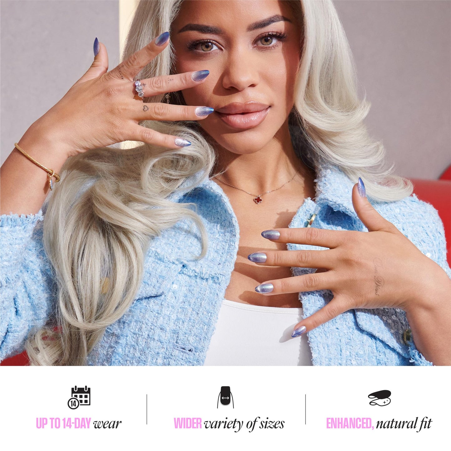 Kiss Glam, Press On Nails, Nail glue included, 'Zephyr', White, Medium Size, Almond Shape, Includes 32 Nails, 2g Glue, 1 Manicure Stick, 1 Mini File