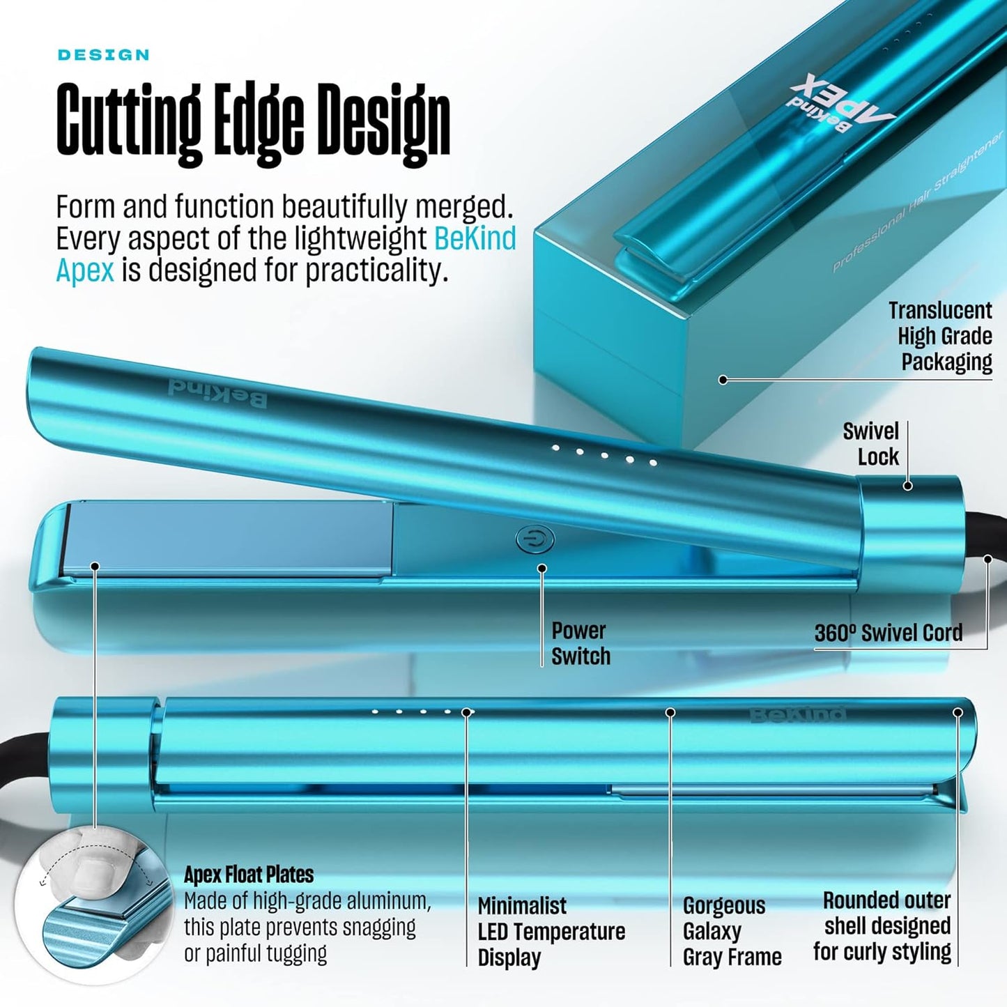 Apex 2-in-1 Hair Straightener & Curler - 460°F Fast Heating, UltraSmooth Tech | Crystal Blue Gift Set for Women