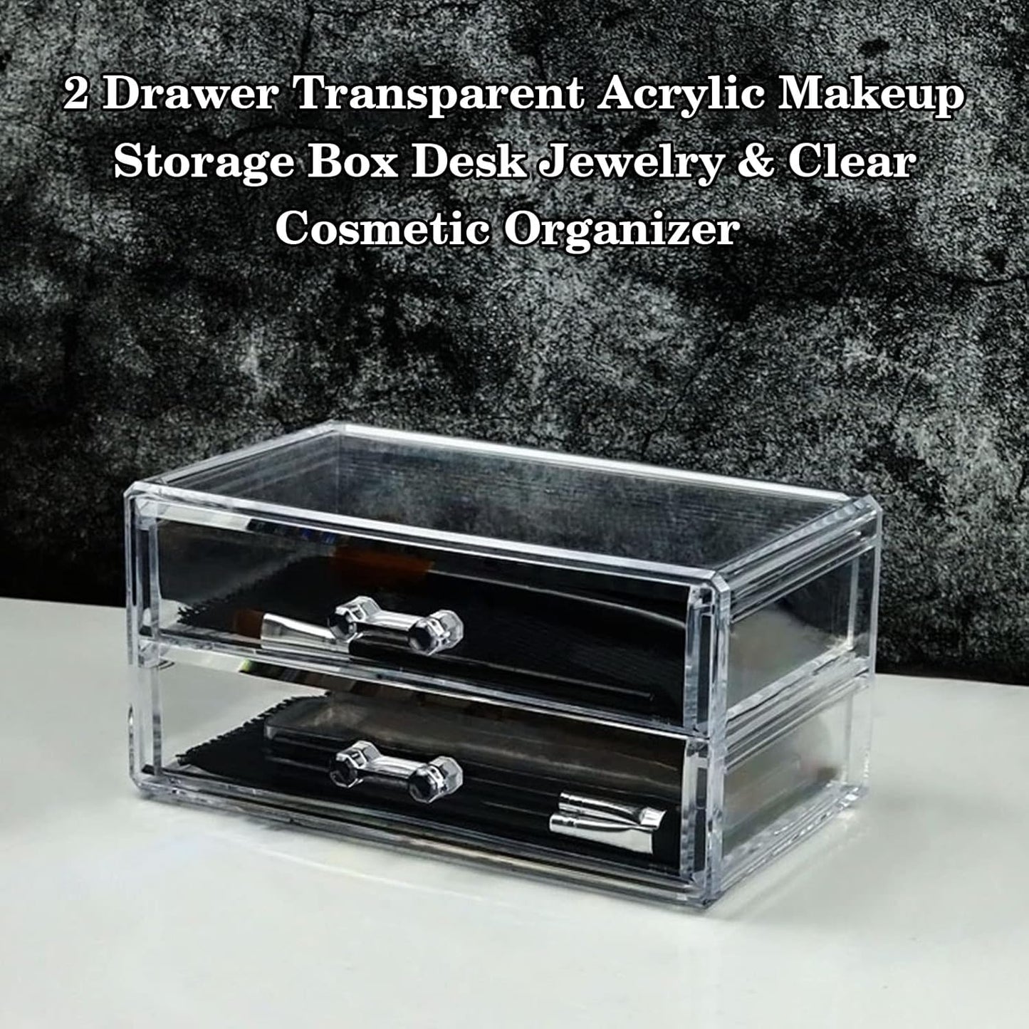 Acrylic Makeup Organizer - 2 Drawer Transparent Storage Box for Jewelry & Cosmetics | Dustproof Vanity Display