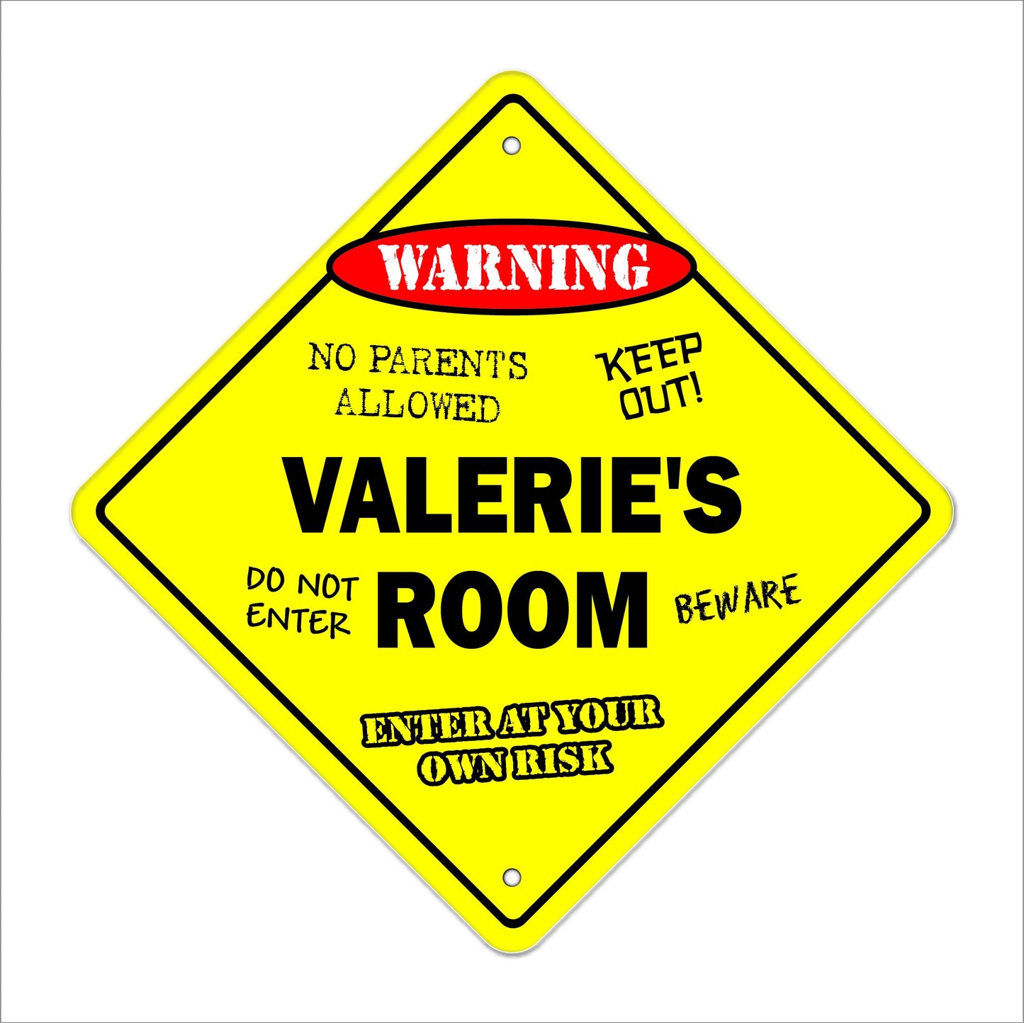 Valerie's Room Sign Crossing Zone Xing | Indoor/Outdoor | 12" Tall Kids Bedroom Decor Door Children's Name boy Girl