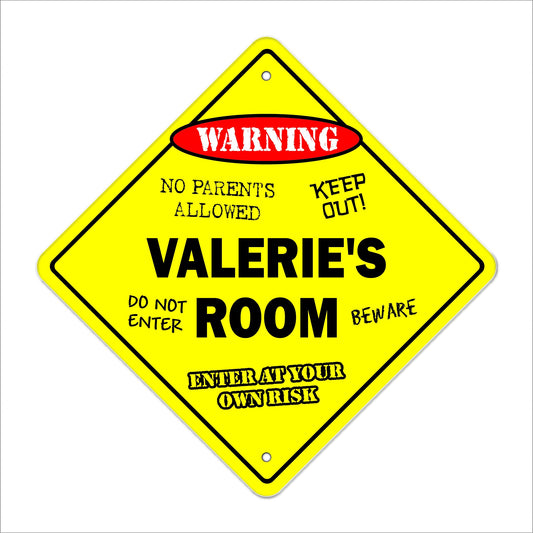 Valerie's Room Sign Crossing Zone Xing | Indoor/Outdoor | 12" Tall Kids Bedroom Decor Door Children's Name boy Girl