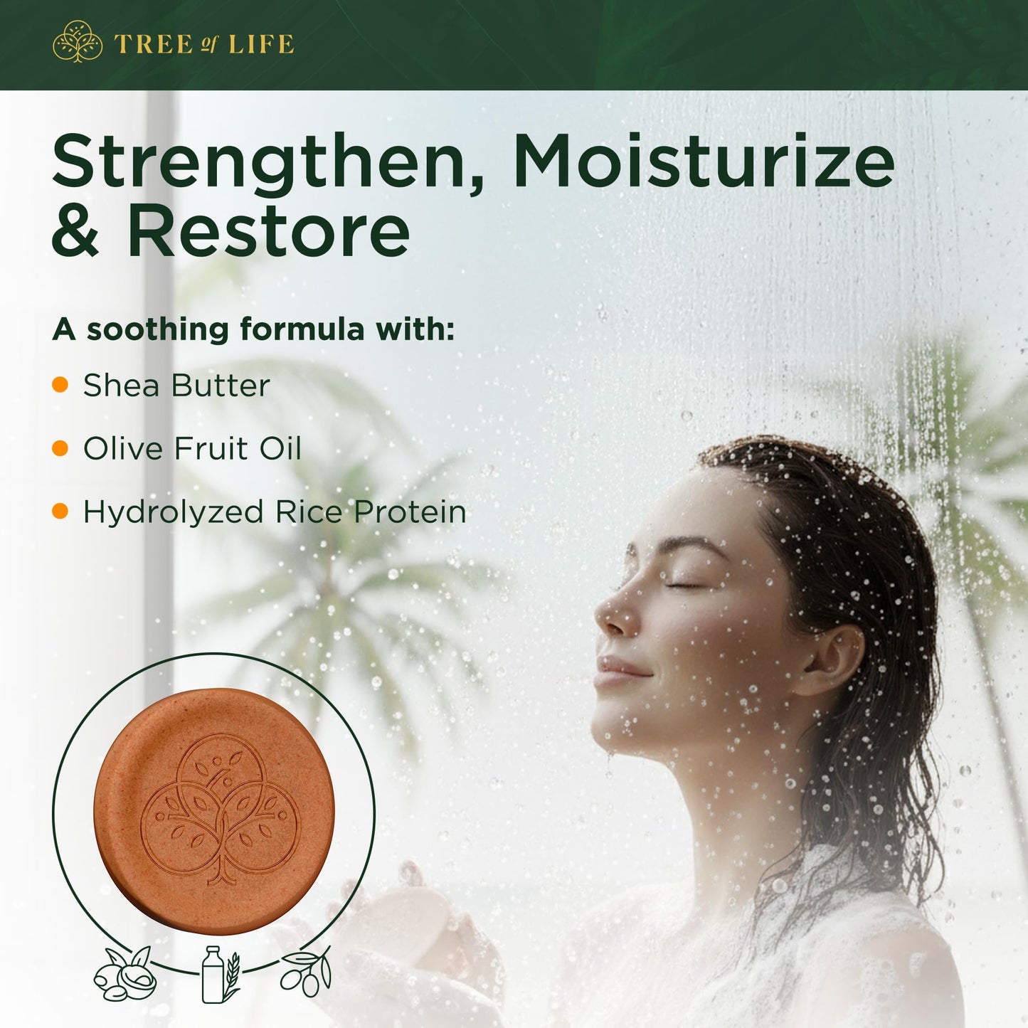 Tree of Life Rice Water Shampoo Bar - Sulfate Free Rice Protein Hair Care That Strengthens, Repairs, and Delivers Frizz Control with Silky Shine