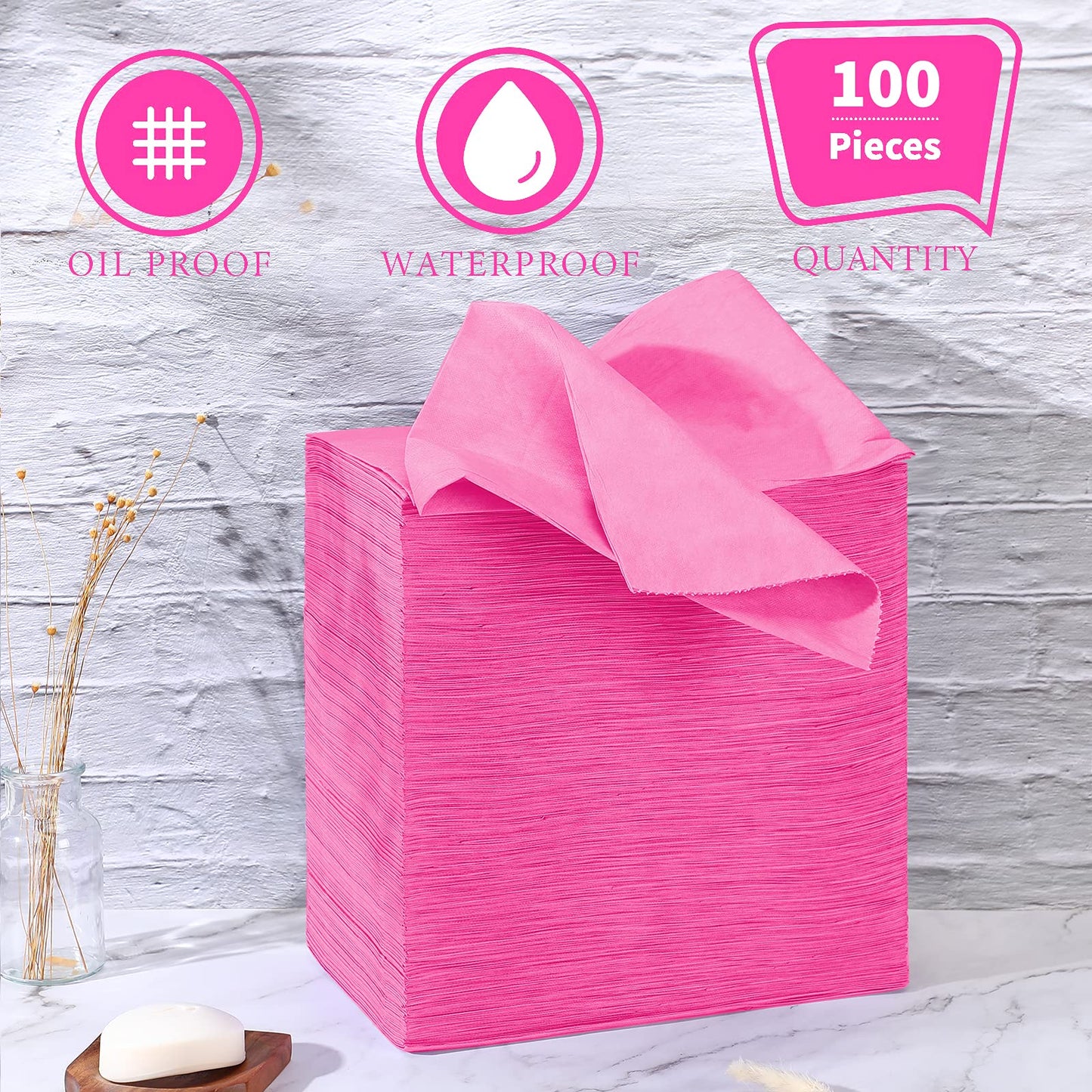 Breling 100 Pcs 31.5 x 71 Inch Disposable Bed Sheets Oil-proof PE Film Massage Table Sheets Non-woven Fabric Spa Waterproof Bed Cover Breathable for Beauty Salon Hotels Tattoo Waxing(Pink)