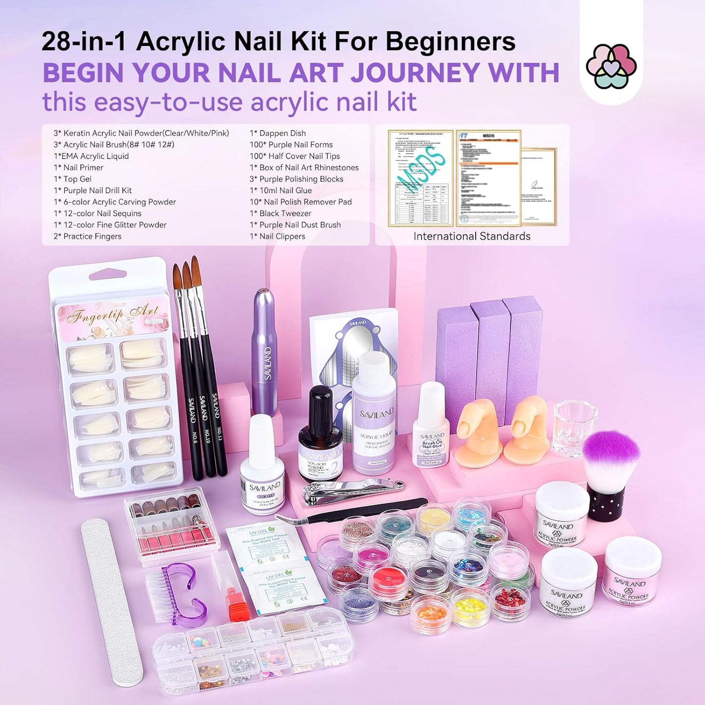Acrylic Nail Kit for Beginners - Complete Set with Drill, Glitter Powder & 100 Nail Tips | DIY Home Manicure