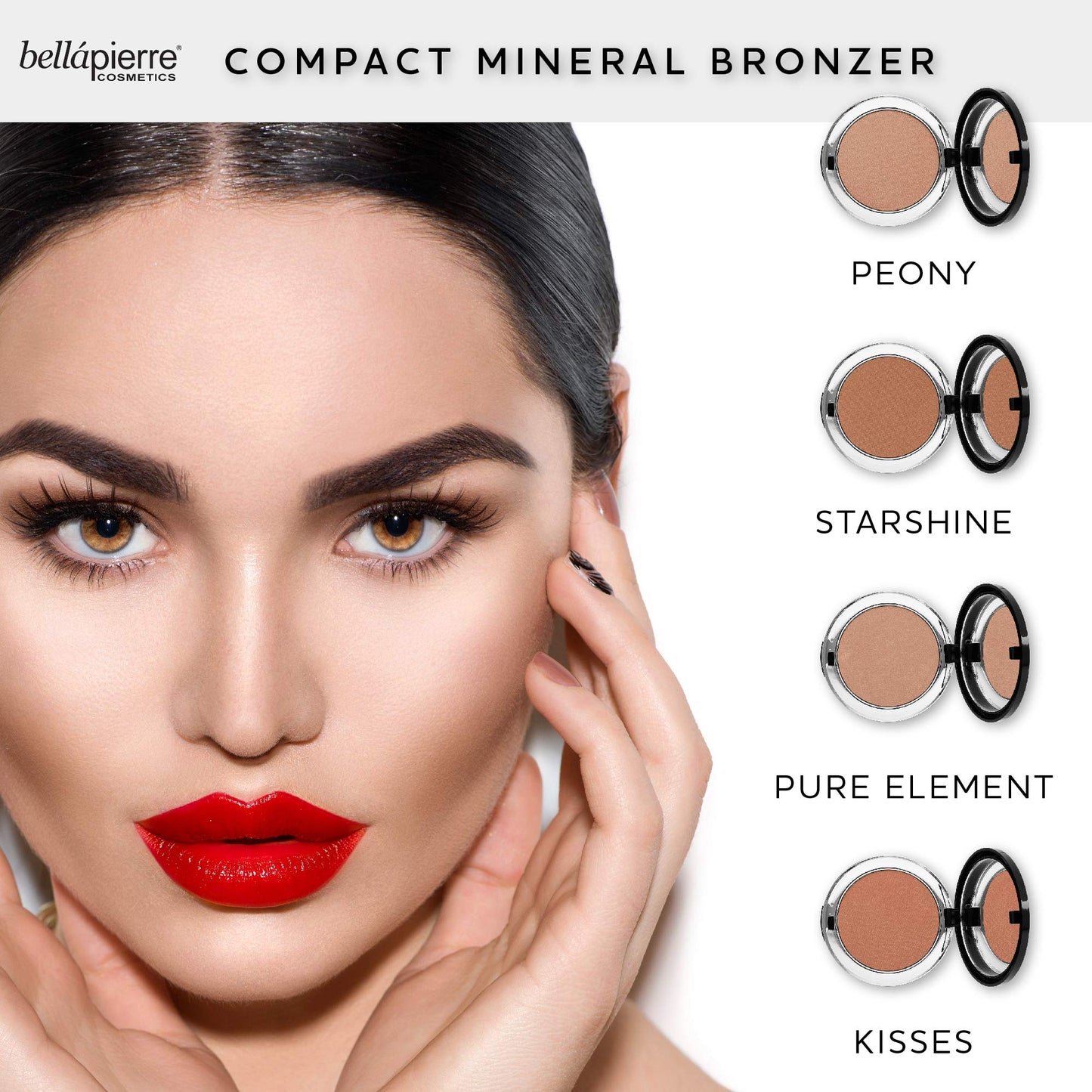 bellapierre Compact Mineral Bronzer | Beautifully Warms for a Sun Kissed Glow | Infused with Nourishing Jojoba | Non-Toxic & Paraben Free Formula - Peony - 0.3 Oz