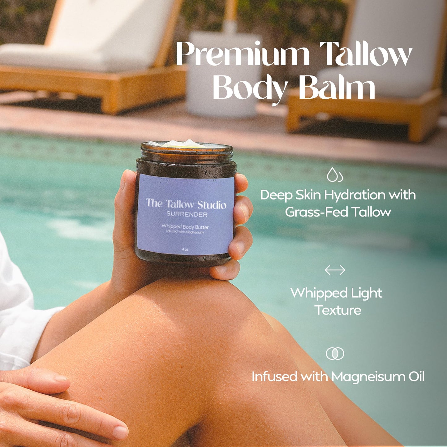 Deep Sleep Magnesium Tallow Balm (Lavender & Blue Tansy) - 350mg Magnesium - 100% Grass-Fed & Organic - for Sore Muscles, Relaxation, Eczema, Kids, Dry Skin - 4oz