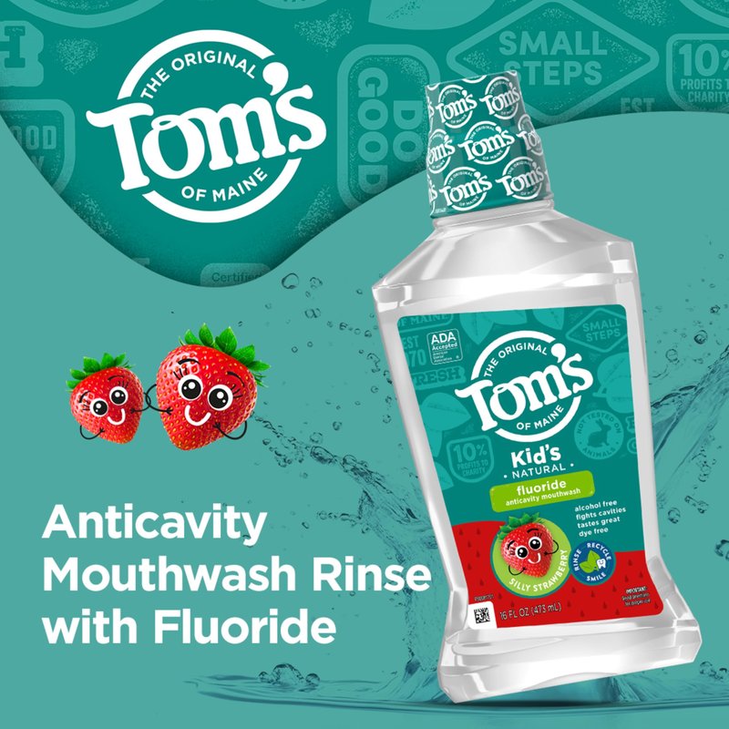 Tom's of Maine Children's Anticavity Fluoride Rinse Mouthwash, Silly Strawberry, 16 oz. 3-Pack