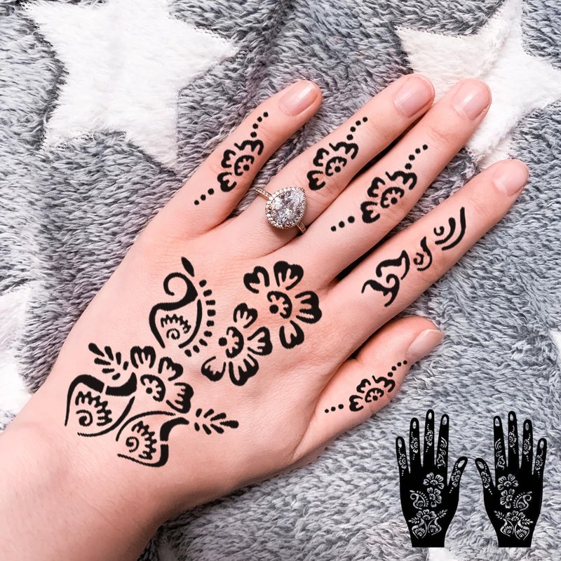 Henna Tattoo Stencils Kit for Hand, 24 Sheets Indian Arabian Temporary Tattoo Template Mehndi Stencil Stickers