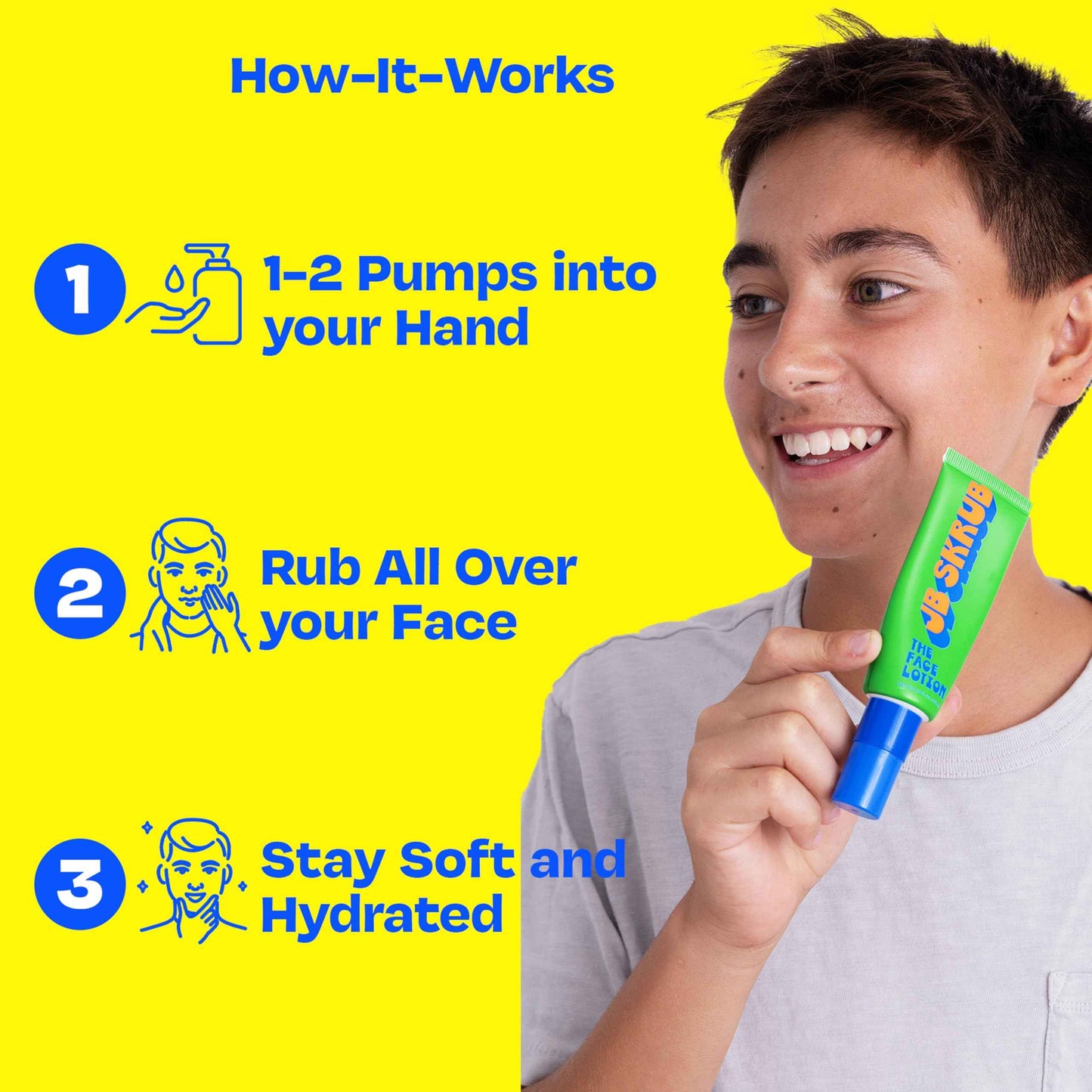 JB SKRUB The Face Lotion - Hydrating Skin Care for Kids and Teens, Acne Face Moisturizer, Fast-Absorbing & Oil-Control, Blue Light Protection, Vegan & Cruelty-Free, 1.7 oz