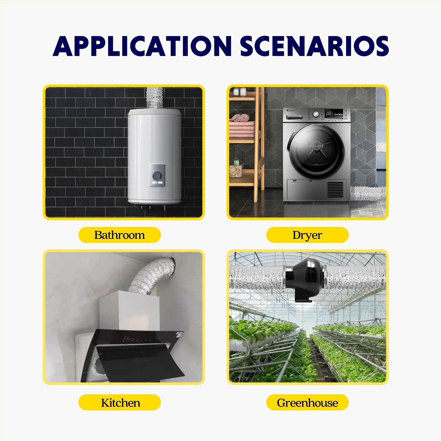 iPower GLDUCT4X8C 4 inch 8 feet Non-Insulated Flex Air Aluminum Foil Ducting Dryer Vent Hose for HVAC Ventilation with 2 Clamps, 4'' X 8', Silver