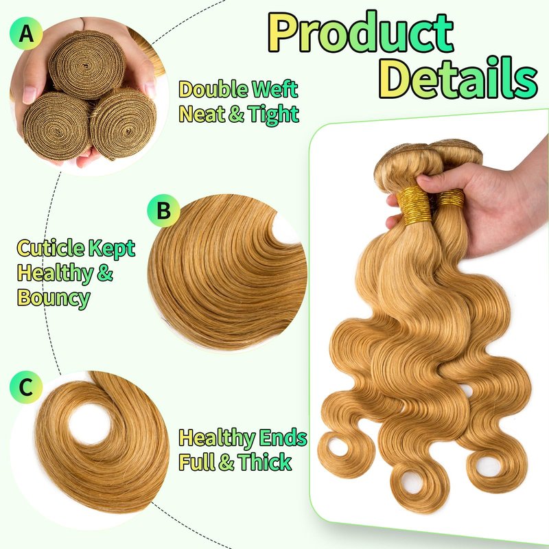 Human Hair Bundles Body Wave Honey Blonde, 22 Inch - 1 Bundle, Antousha Body Wave Bundles Human Hair 12A Brazilian Virgin Wavy Hair Bundles for Black Women