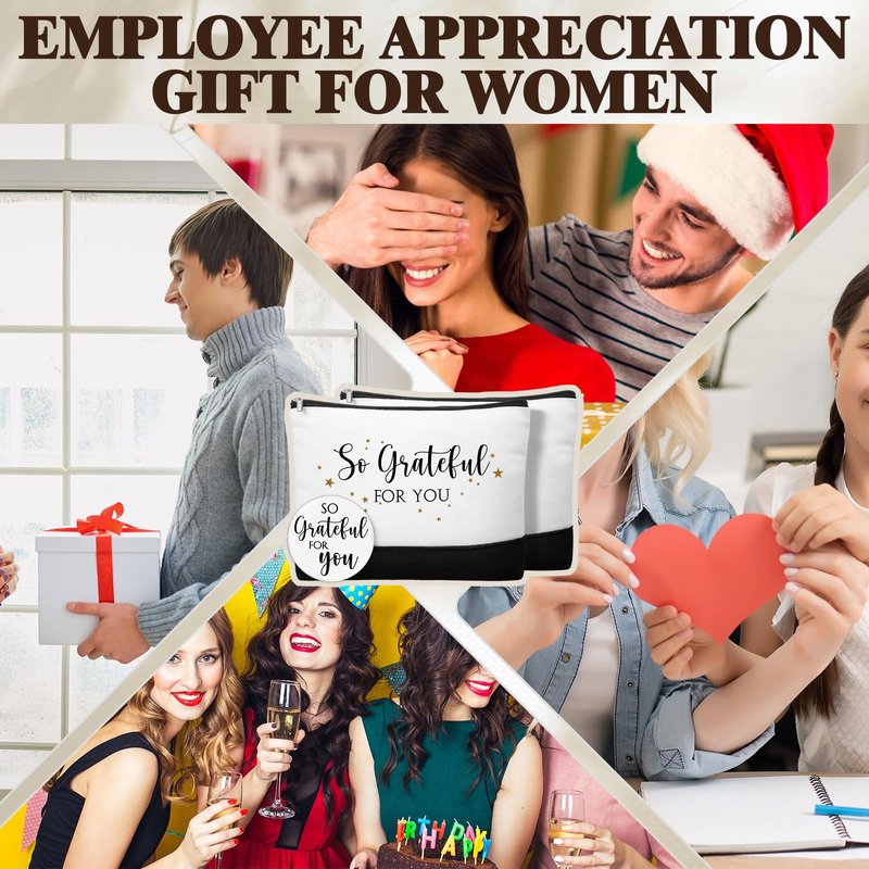 Paterr 20 Pcs Thank You Gift Bulk Employee Appreciation for Women Inspirational Canvas Makeup Bags with Zipper and Mini Compact Mirrors Gift for Coworkers Staff Nurse Girls Teacher Friend