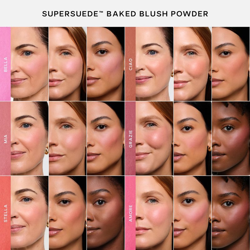 Saie SuperSuede Baked Blush - Talc-Free Powder Blush for Cheeks Infused with Hyaluronic Acid, Glycerin + Squalane - Hydrating Face Makeup for a Natural, Diffused Flush of Color - Mia (0.1 Ounce)
