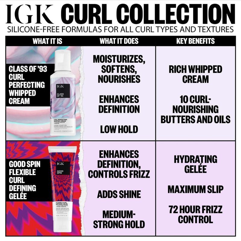 IGK Class of '93 Curl Cream - Whipped Leave-In Conditioner & Curl Defining Styler for Curly, Wavy & Coily Hair, with 10 Butters & Oils, Silicone-Free, Vegan & Cruelty-Free, 5.5 Oz