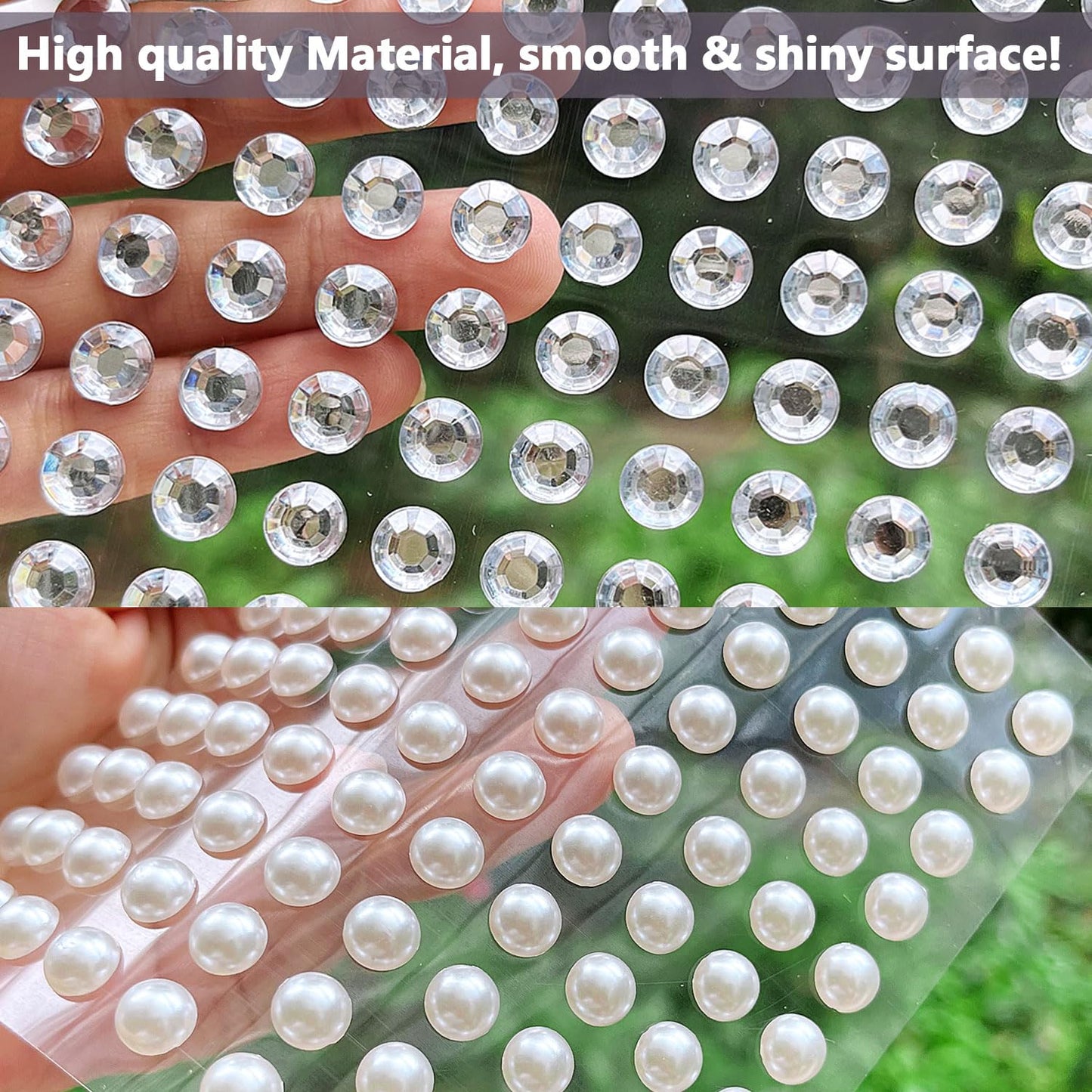 Unixing 3000Pcs Self Adhesive Pearls and Rhinestones Stickers, Stick on Rhinestone Hair Pearl Diamond Stickers Self Adhesive Face Gems Hair Gems for Face Makeup Nail Art Cell Phone DIY Crafts