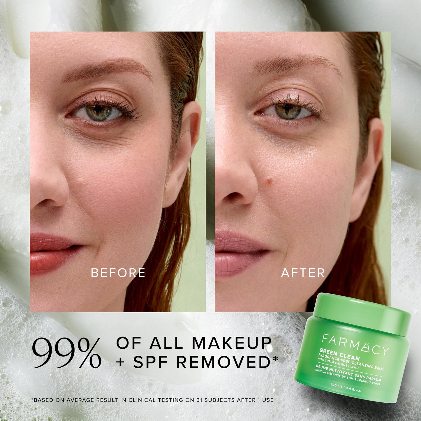 Farmacy Sensitive Skin Makeup Remover Cleansing Balm - Green Clean Waterproof Makeup Remover Balm + Oil Cleanser for Face - Melts Make Up + SPF - Hydrates + Softens Skin - Fragrance-Free (100ml)
